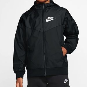 Nike Kids Sportswear Windrunner Zip Up Hooded Black Jacket Size 8